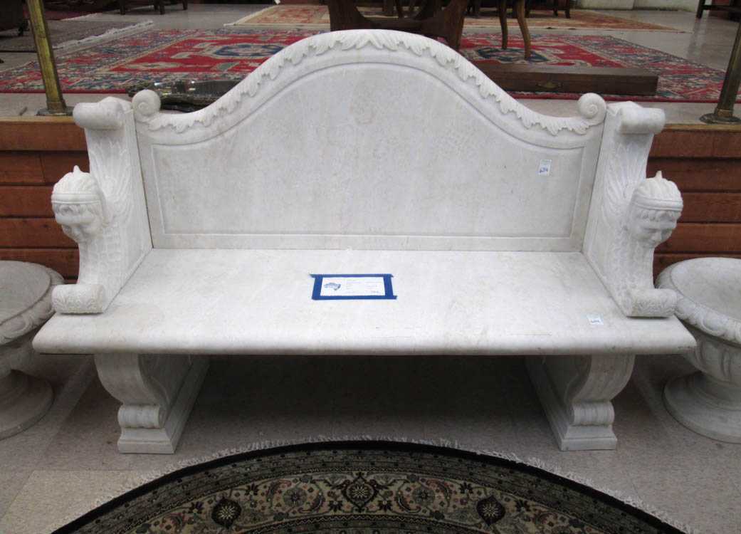 Appraisal: WHITE CARARRA MARBLE BENCH India th century hand carved four