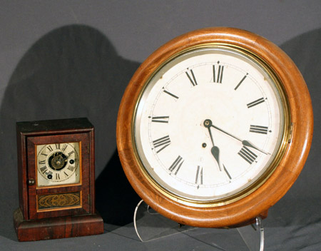 Appraisal: American Faux Rosewood Decorated Eglomis Panel Shelf Clock and a