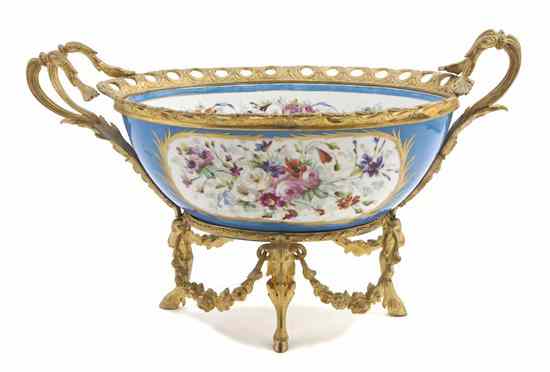 Appraisal: A Sevres Style Gilt Bronze Mounted Center Bowl of oval