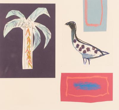 Appraisal: Peter Stilwell Contemporary 'Spotted Bird and Palm purple and maroon'