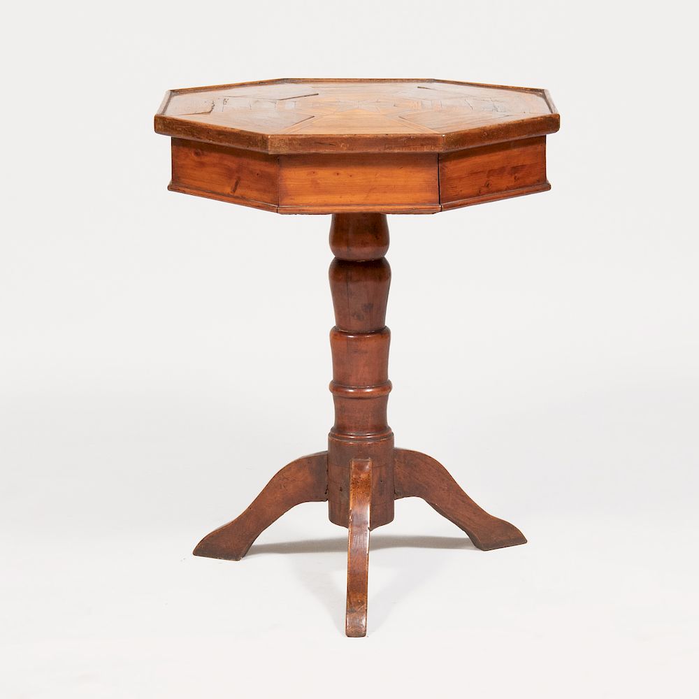 Appraisal: Continental Walnut and Fruitwood Parquetry Octagonal Shaped Side Table Fitted