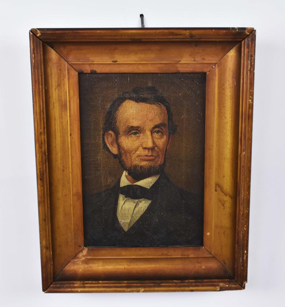 Appraisal: CHROMOLITHOGRAPH ON CANVAS OF ABRAHAM LINCOLNThe Illinois Watch Company Springfield