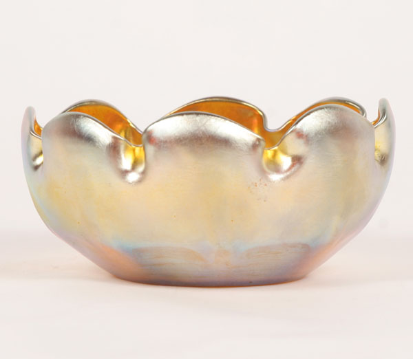 Appraisal: Tiffany gold Favrile art glass bowl with a scalloped rim