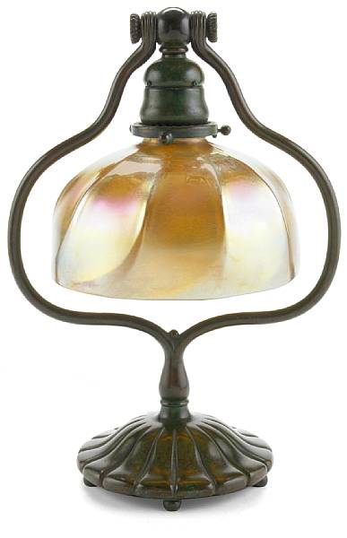 Appraisal: A Tiffany Studios Favrile glass and bronze Harp table lamp