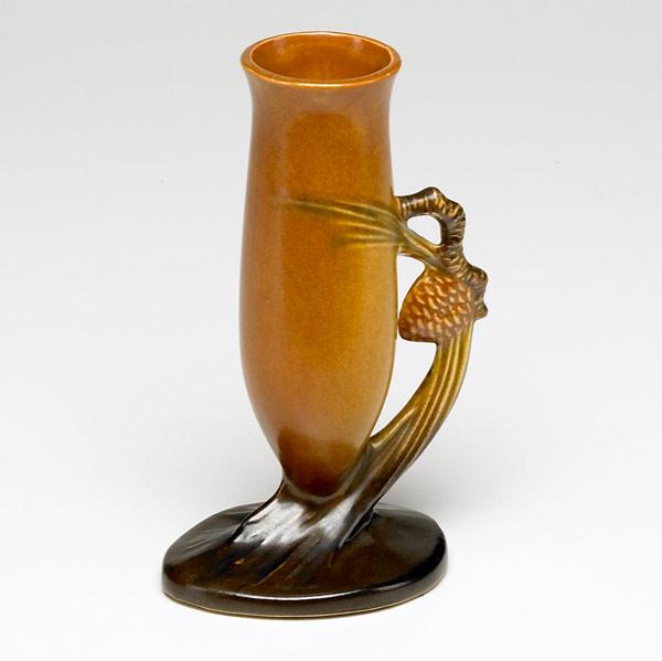 Appraisal: ROSEVILLE Brown Pinecone bud vase x dia