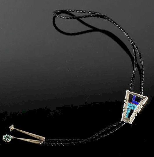 Appraisal: Navajo Sandcast Multistone Mosaic Silver Bolo-Tie Offered in this lot