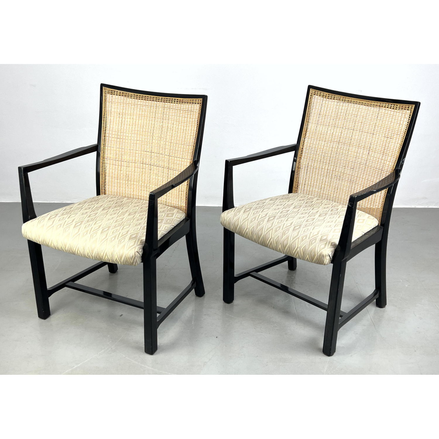 Appraisal: Pair of Black Lacquered Edward Wormley Style Armchair Dimensions H