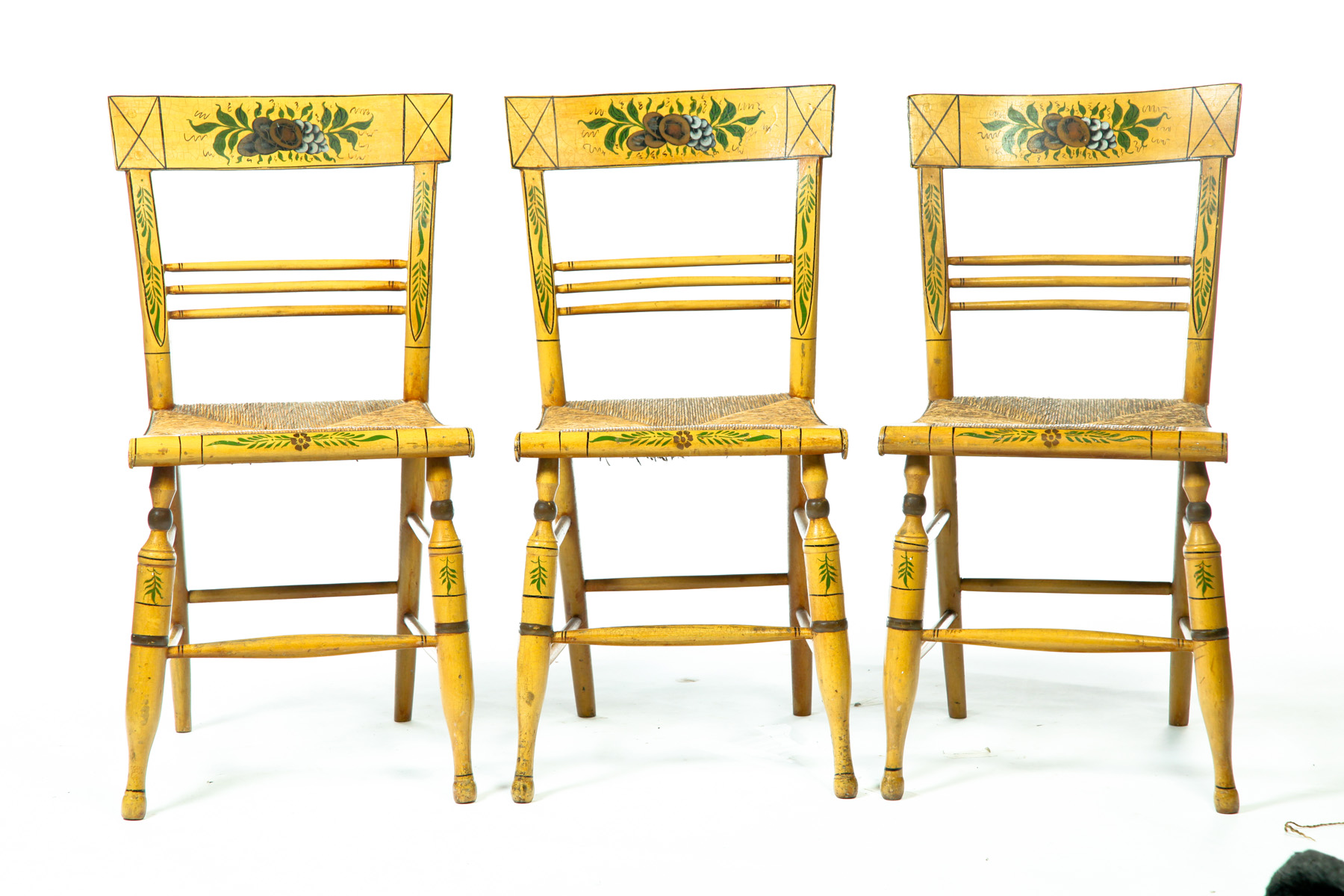 Appraisal: SET OF SIX PAINT-DECORATED SHERATON SIDE CHAIRS American st quarter-