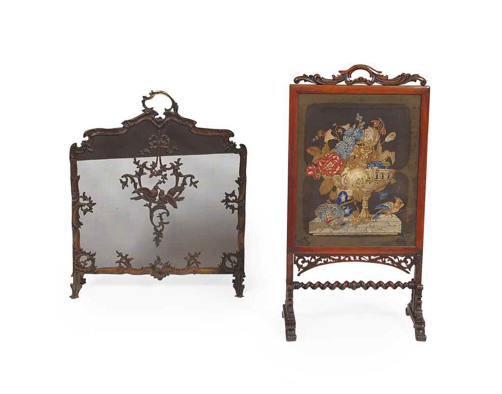 Appraisal: TWO FIRESCREENS TH CENTURY comprising a mahogany framed screen with