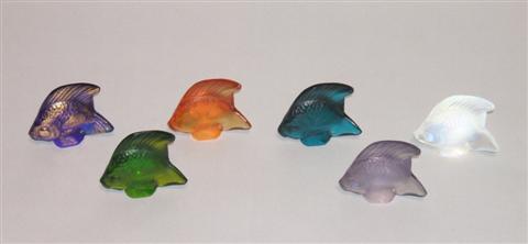 Appraisal: COLLECTION OF SIX LALIQUE COLORED ANGELFISH Each fish molded in