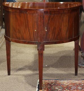 Appraisal: Mahogany demilune tambour side table Mahogany demilune tambour side table