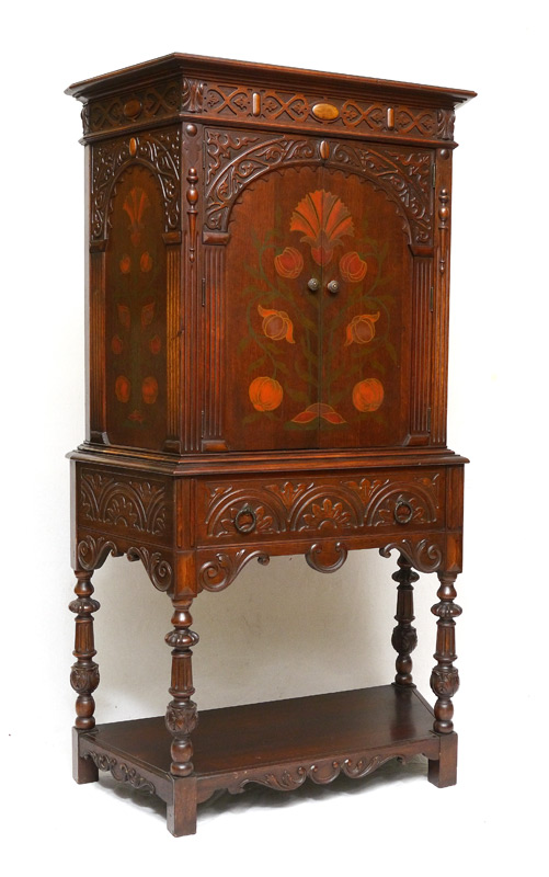 Appraisal: COLONIAL DESK CO PAINT DECORATED SIDE CABINET In the Tudor