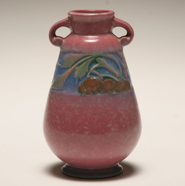 Appraisal: Roseville Baneda art pottery vase applied handles on pink body