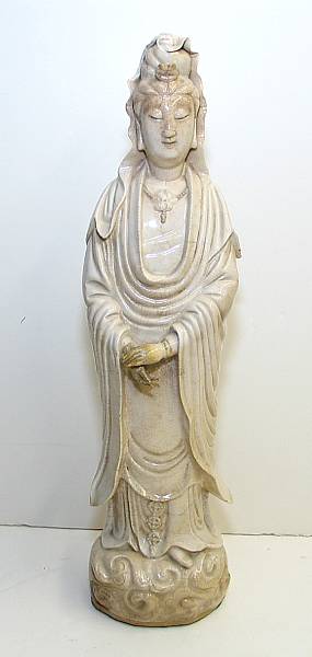 Appraisal: A white glazed porcelain Guanyin th th Century The hollow