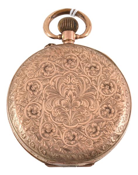 Appraisal: CT GOLD ENGRAVED CASE POCKET WATCH WITH SUBSIDIARY DIAL