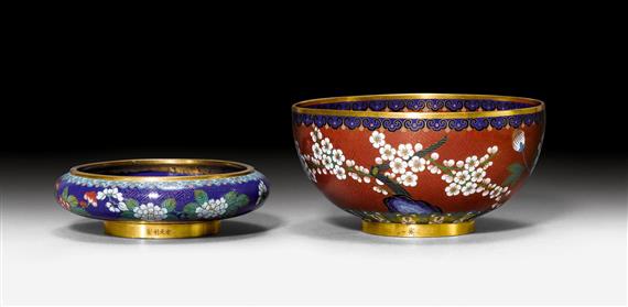 Appraisal: TWO CLOISONN BOWLS China late Qing dynasty D and cm