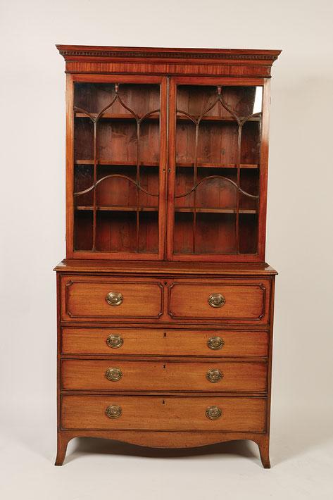 Appraisal: A GEORGE III MAHOGANY SECRETAIRE BOOKCASE the upper section with