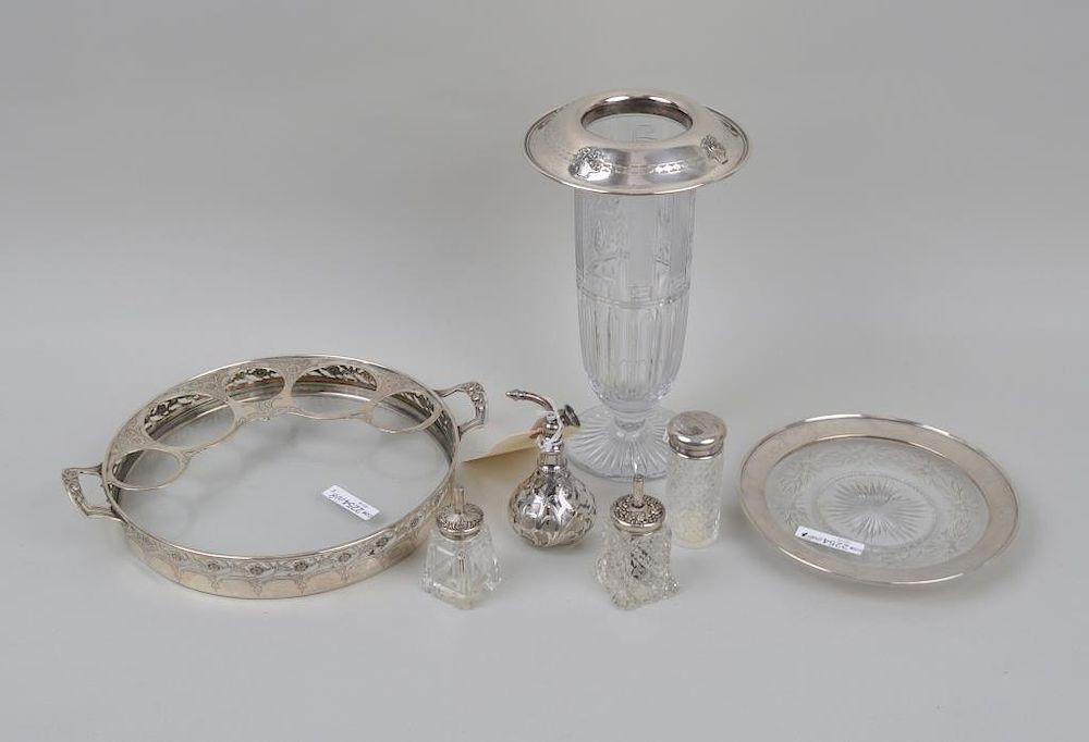 Appraisal: Group Seven Sterling Glass Wares comprising a Whiting serving tray