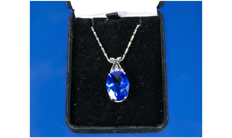 Appraisal: ct White Gold Blue Stone Diamond Pendant Large Central Faceted