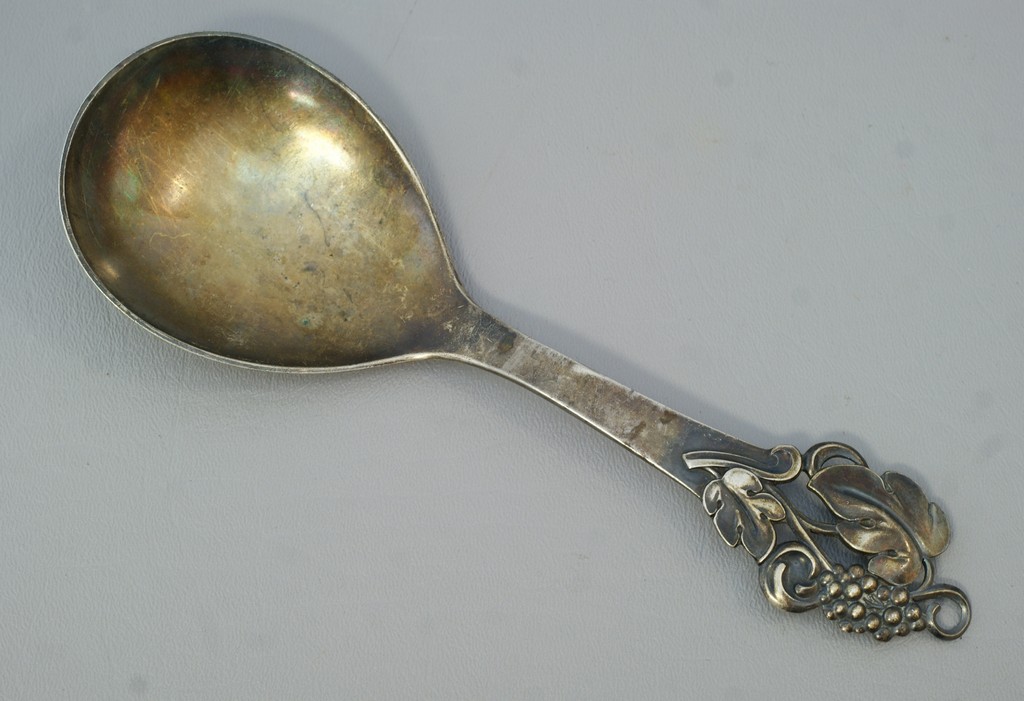 Appraisal: Danish silver serving spoon with pierced grape vine cluster top