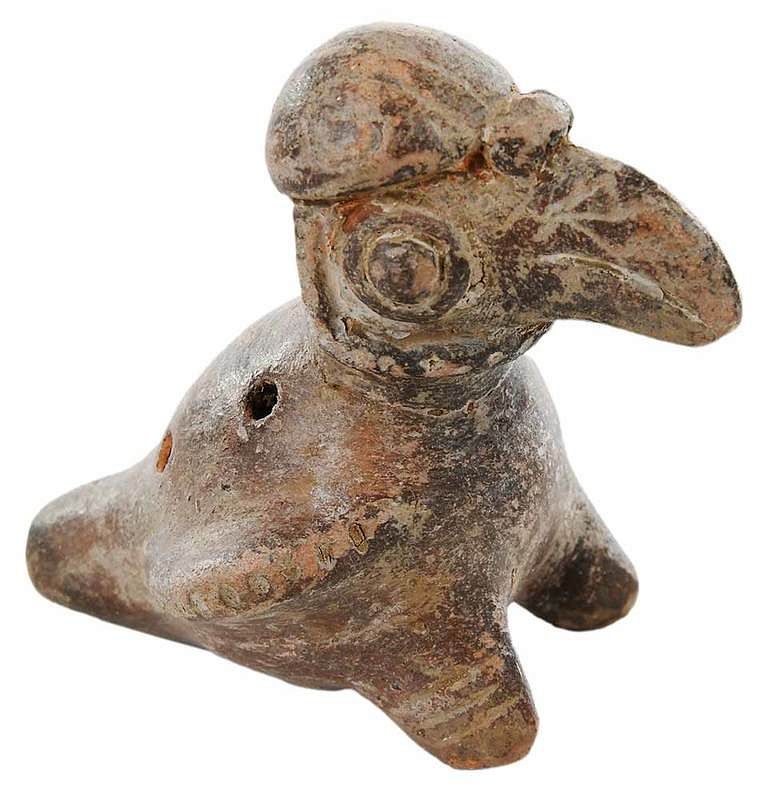 Appraisal: Pre-Columbian Bird Whistle Ocarina earthenware parrot form - x -