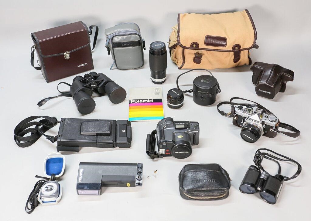 Appraisal: Grouping of cameras accessories and binoculars th Century Nikon and