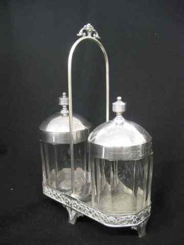 Appraisal: Victorian Silverplate Double Pickle Castor panel inserts ''