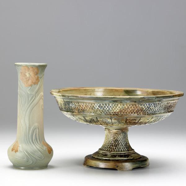 Appraisal: WELLER Two pieces rare Flemish compote and L Art Nouveau