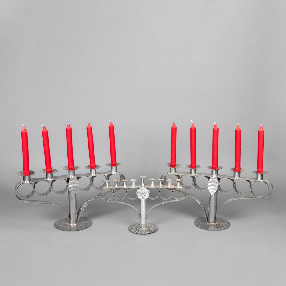 Appraisal: JUAN MARTINEZ GROUP OF THREE CANDELABRAS CA SJuan Martinez b