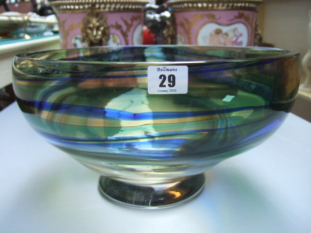 Appraisal: A large Murano pedestal bowl with green and blue decorative