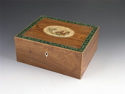 Appraisal: An early th century tulipwood work box with a central