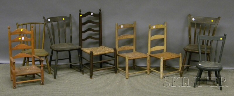 Appraisal: Eight Assorted Child's Wooden Chairs a pair of painted slat-back