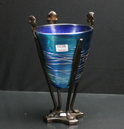 Appraisal: A Tiffany Favrile vase on bronze and copper stand damage