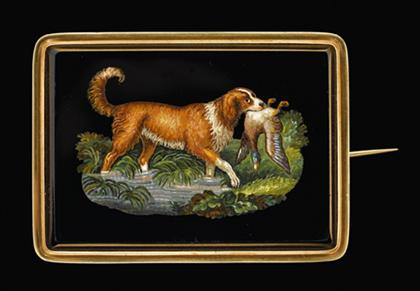 Appraisal: karat yellow gold and micro mosiac spaniel brooch Depicting a