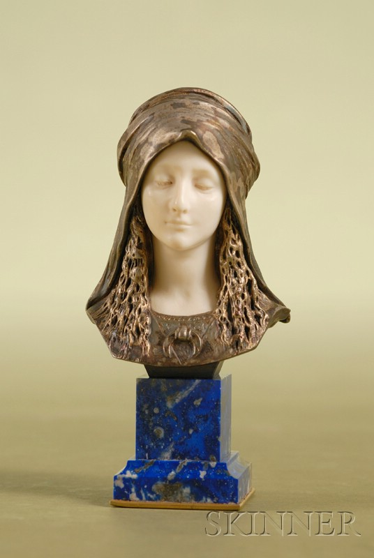 Appraisal: French Carved Ivory Silvered Bronze and Lapis Lazuli Desk Weight