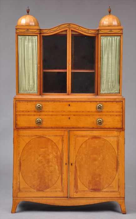 Appraisal: GEORGE III PAINTED SATINWOOD SECRETARY-BOOKCASE IN THE MANNER OF THOMAS