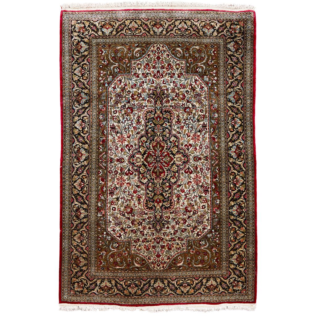 Appraisal: SILK QUM RUG CENTRAL PERSIA MODERN the cream field with