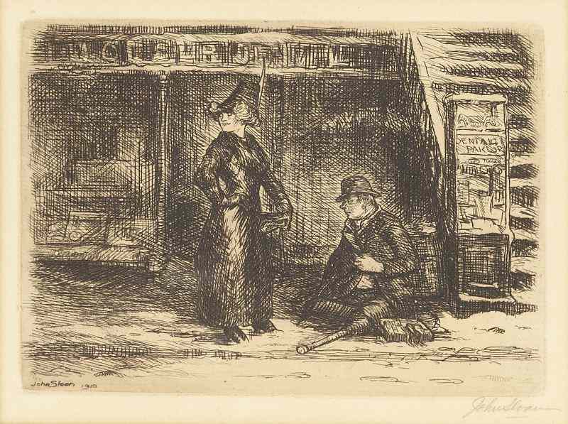 Appraisal: John Sloan NY - ''Girl Beggar''etching on wove paper with