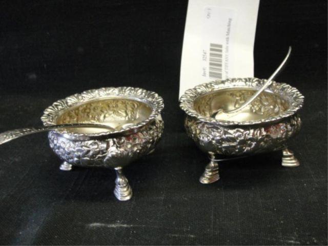 Appraisal: STERLING Pair of TIFFANY Salts with Matching Spoons From a