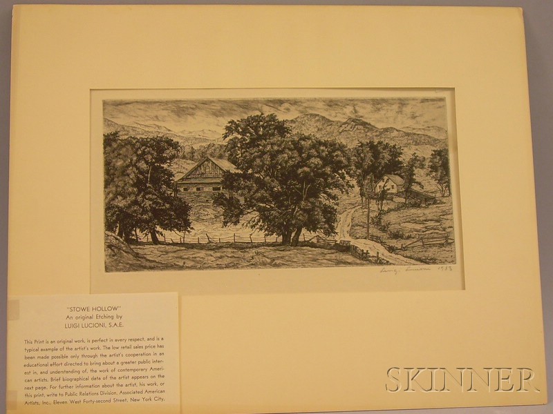 Appraisal: Unframed Etching on Paper Landscape View Stowe Hollow by Luigi