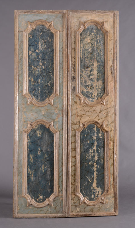 Appraisal: PAIR OF ITALIAN FAUX MARBLE AND SILVER-GILT PANELS Each with