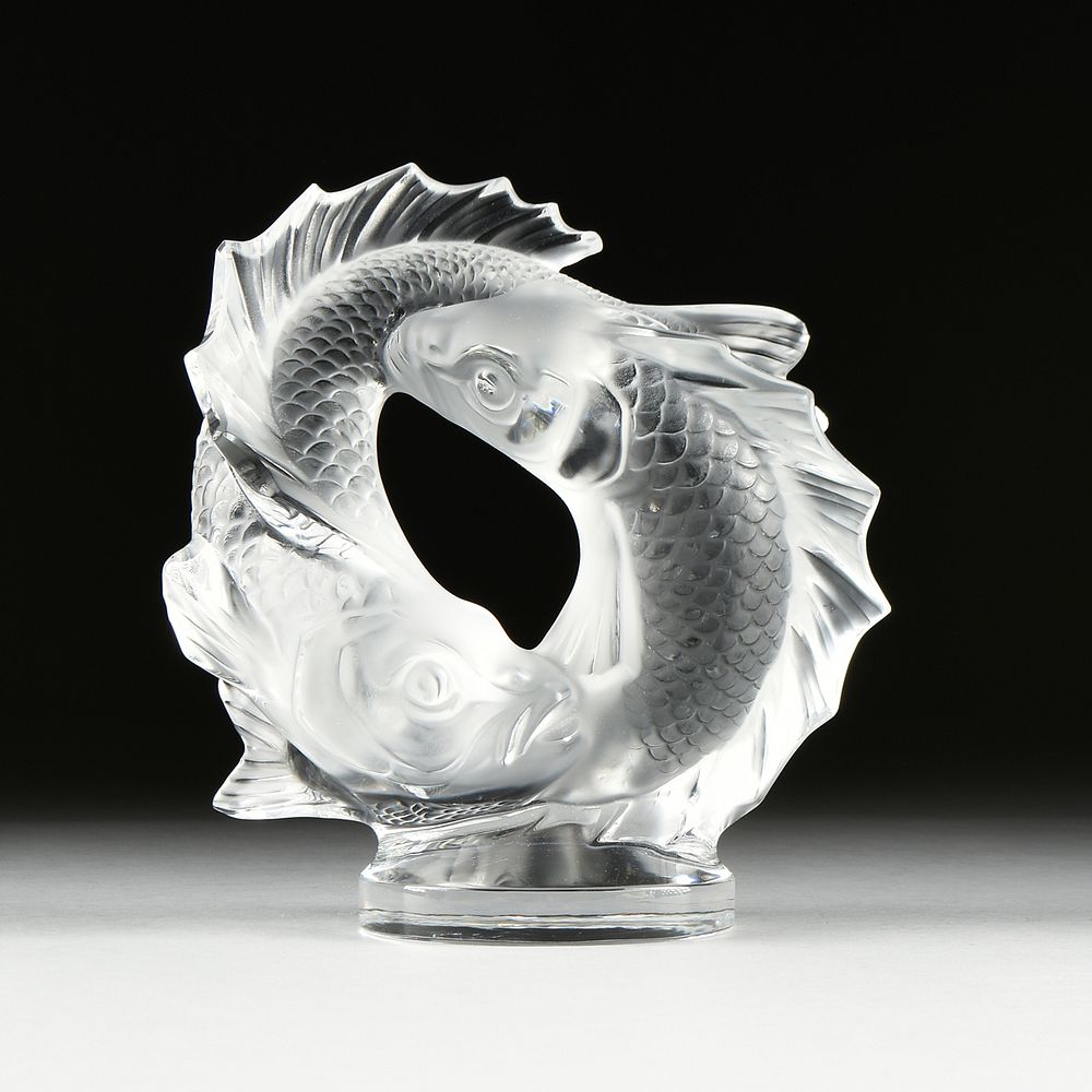 Appraisal: A LALIQUE TWO FISH FROSTED CRYSTAL SCULPTURE ENGRAVED SIGNATURE -