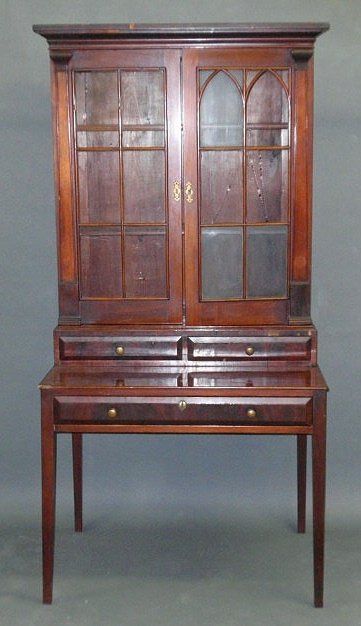 Appraisal: Mahogany secretary bookcase late th c two-piece h x w