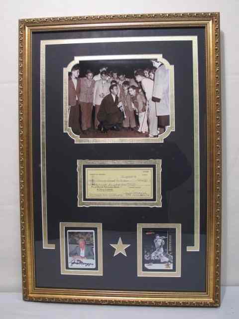 Appraisal: Framed piece Joe DiMaggio memorabilia group Includes signed DiMaggio baseball