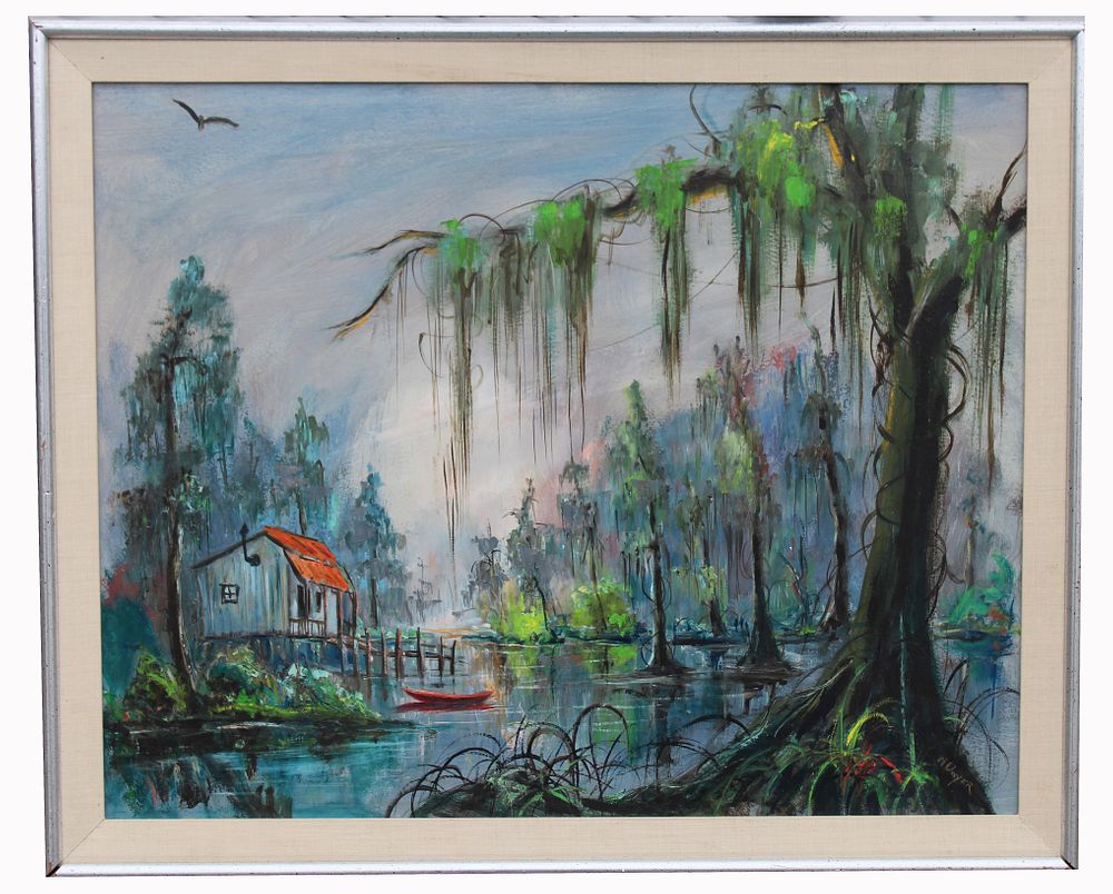 Appraisal: W E Dwyer New Orleans B Cabin in Bayou W