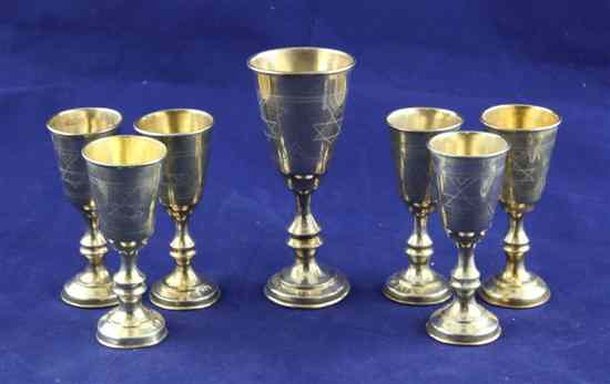 Appraisal: A set of seven George V silver gilt kiddush cups