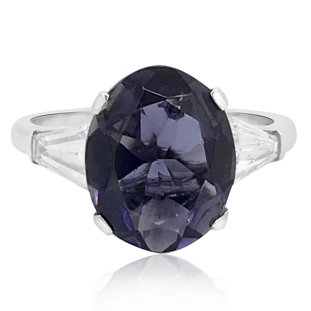 Appraisal: TANZANITE DIAMOND RING SET IN PLATINUM TANZANITE DIAMOND RING SET