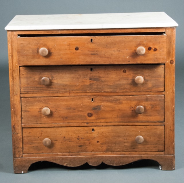 Appraisal: Victorian Marble Top Chest of Drawers Pine Four drawers shaped