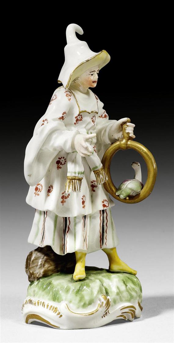 Appraisal: CHINESE WOMAN WITH BIRD FRANKENTHAL MODEL BY CARL GOTTLIEB LUECK