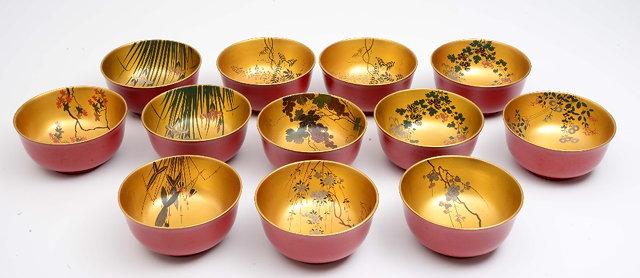 Appraisal: A set of twelve Japanese red lacquer bowlsearly th Centuryeach